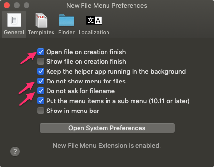 New File Menu Preferences